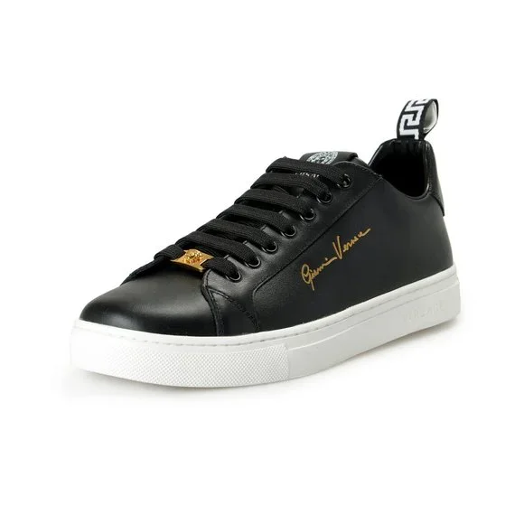 Versace Shoes Versace Womens Black Leather Medusa Logo